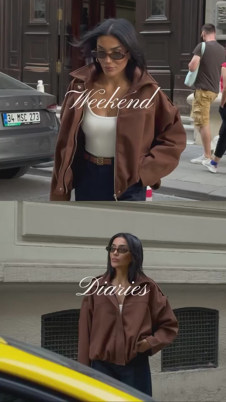 Premium Suede Bomber Jacket – Oversized Short Jacket for Women