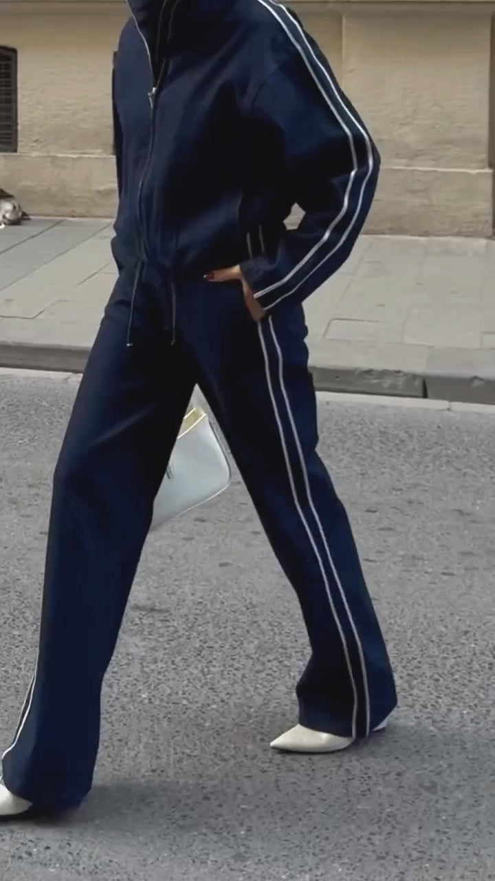 Denim Stripe Jacket & Pants Set – Premium Casual Street Style