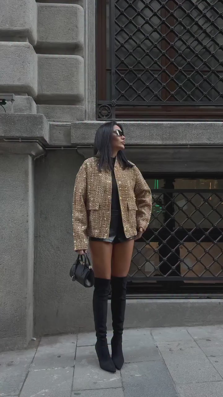 Sequin Tweed Oversized Jacket – Luxe Evening Statement
