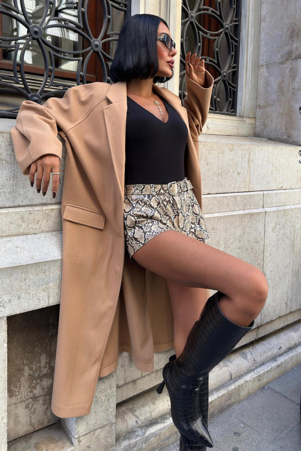 Camel Oversized Long Coat – Classic Double-Breasted Wool Look Coat