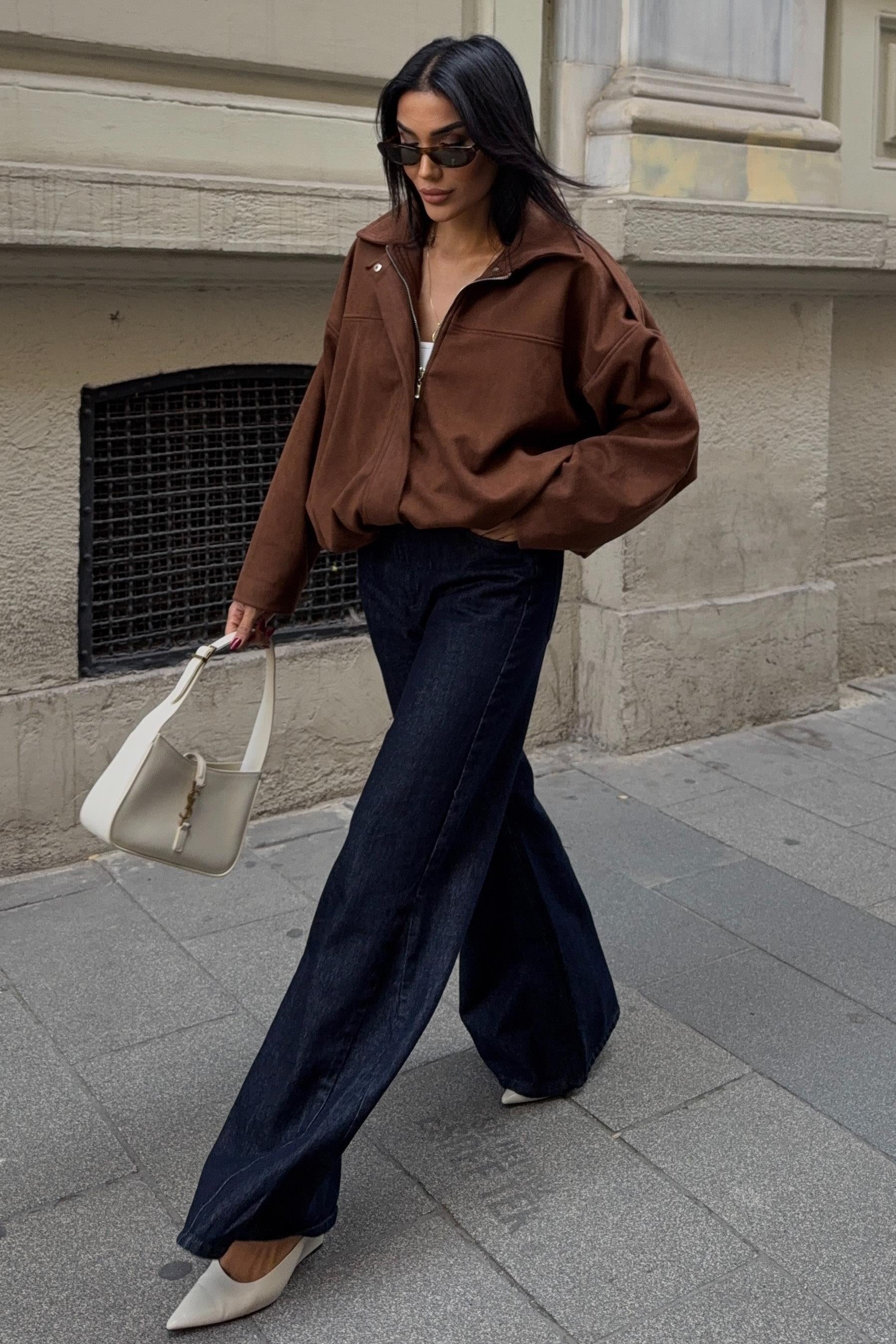 Premium Suede Bomber Jacket – Oversized Short Jacket for Women