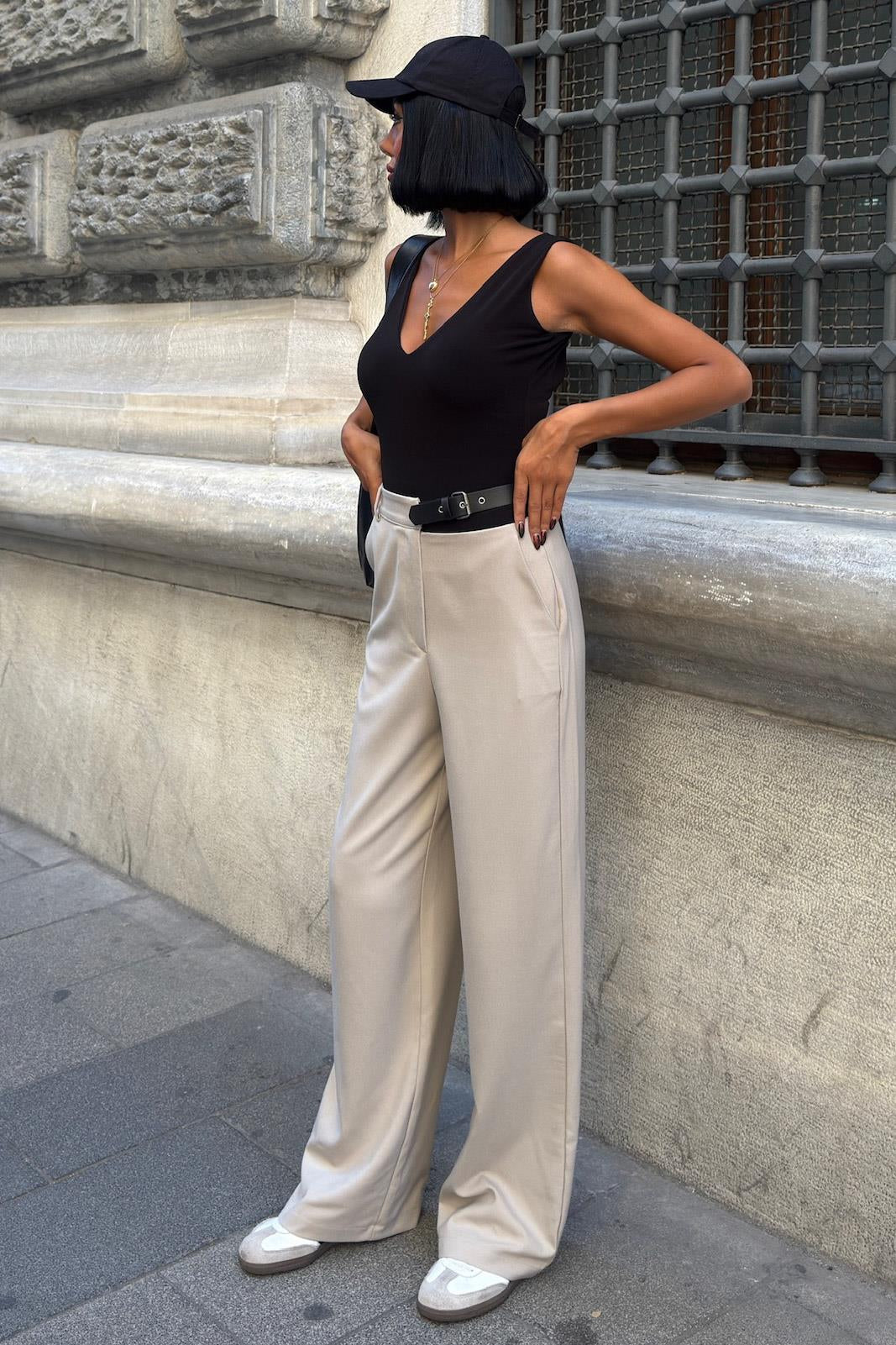 Belted High-Waist Wide Leg Pants – Premium Polyviscose Fabric