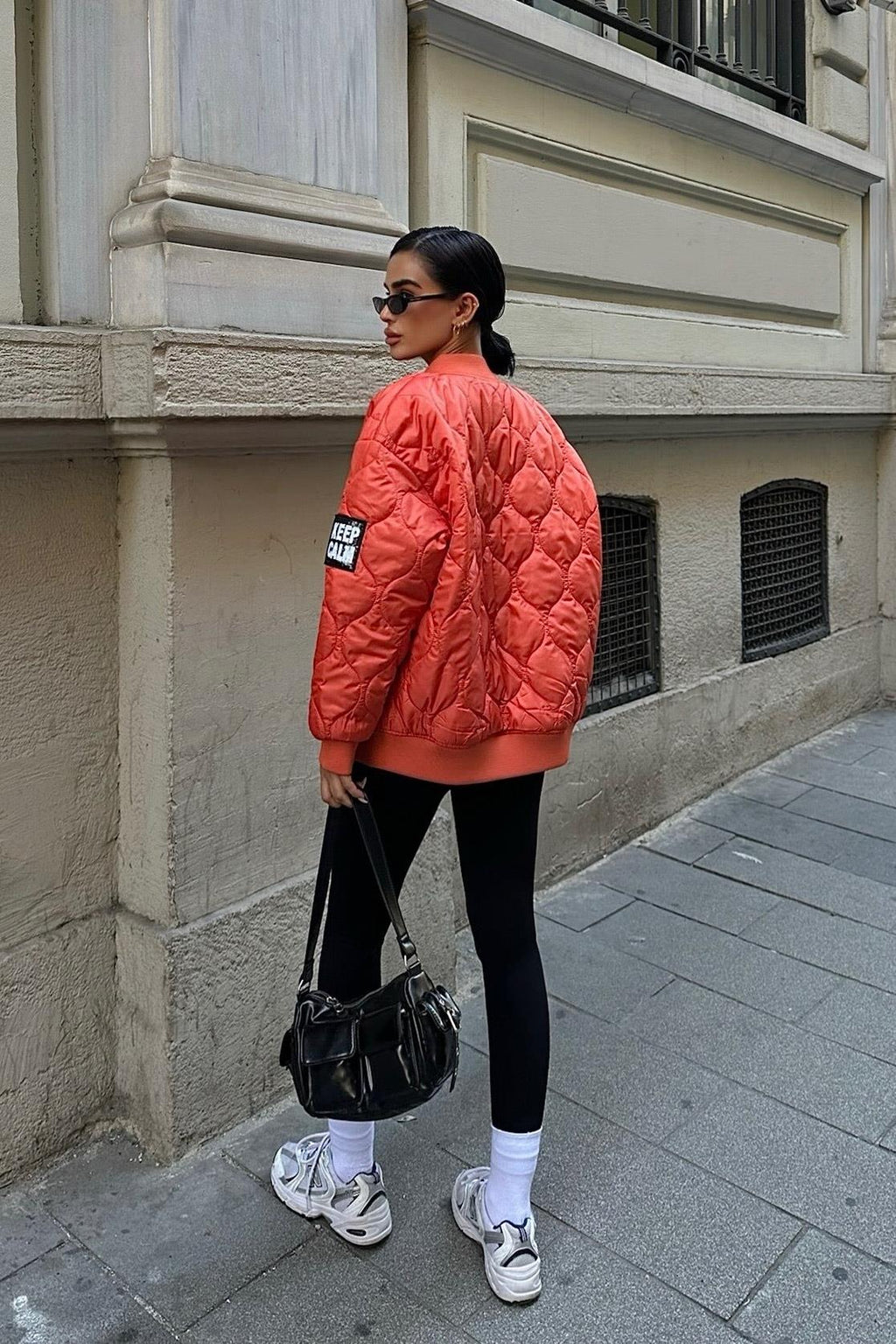 Keep Calm Oversized Quilted Bomber Jacket – Casual Streetwear Style