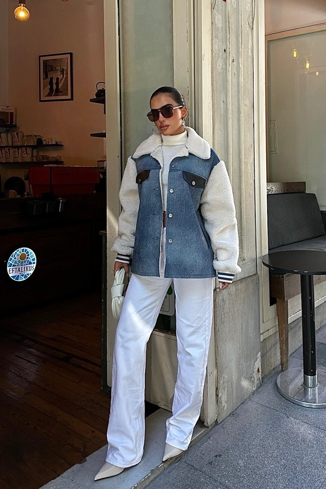 Denim & Sherpa Panel Bomber Jacket – Cozy Street Chic Contrast Design