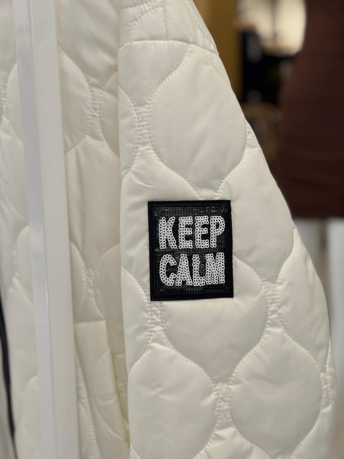 Keep Calm Oversized Quilted Bomber Jacket – Casual Streetwear Style