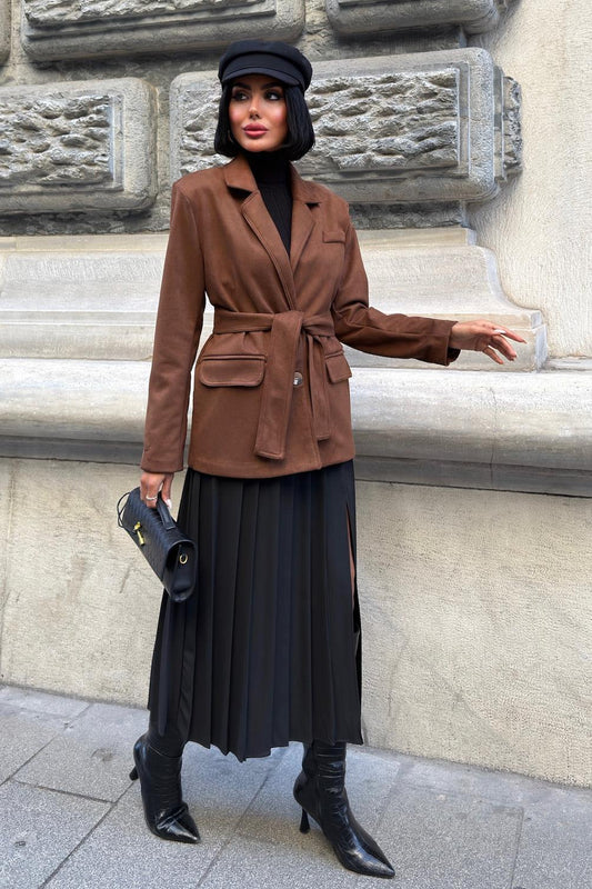 Soft Suede Belted Blazer Jacket – Timeless Chic Outerwear for Everyday Elegance