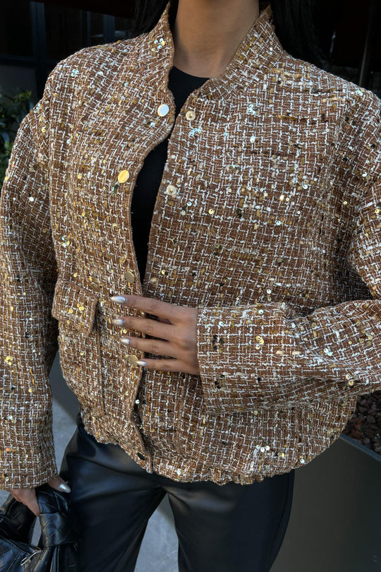 Sequin Tweed Oversized Jacket – Luxe Evening Statement