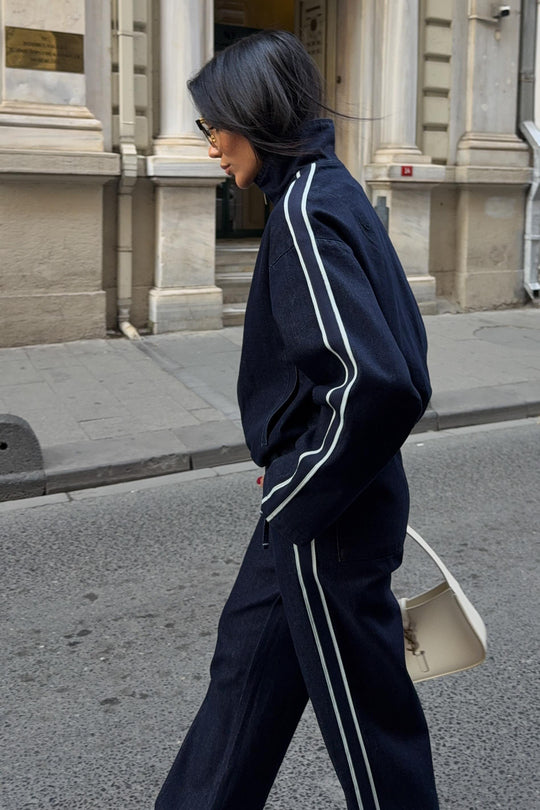 Denim Stripe Jacket & Pants Set – Premium Casual Street Style