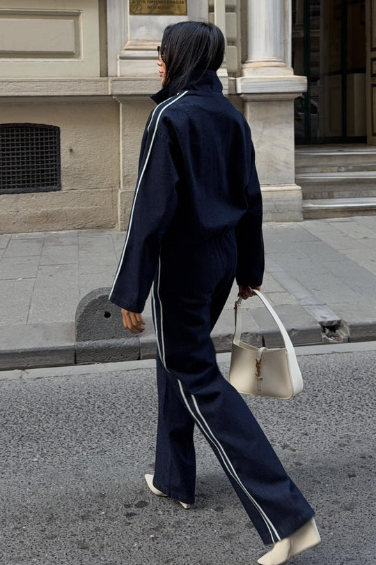 Denim Stripe Jacket & Pants Set – Premium Casual Street Style