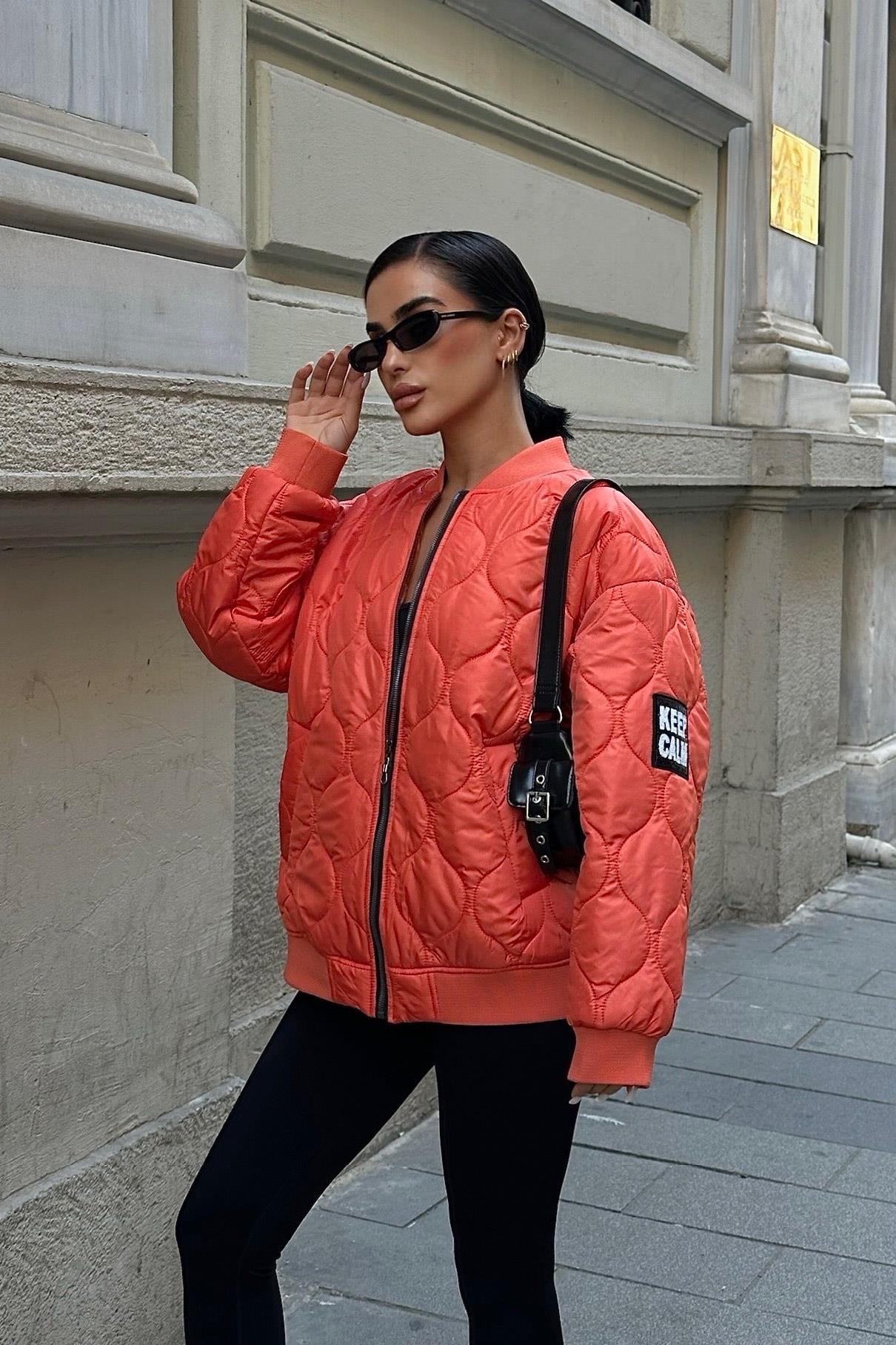 Keep Calm Oversized Quilted Bomber Jacket – Casual Streetwear Style