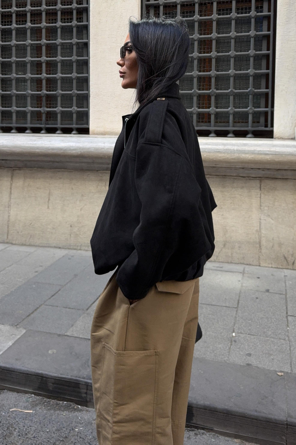 Premium Suede Bomber Jacket – Oversized Short Jacket for Women