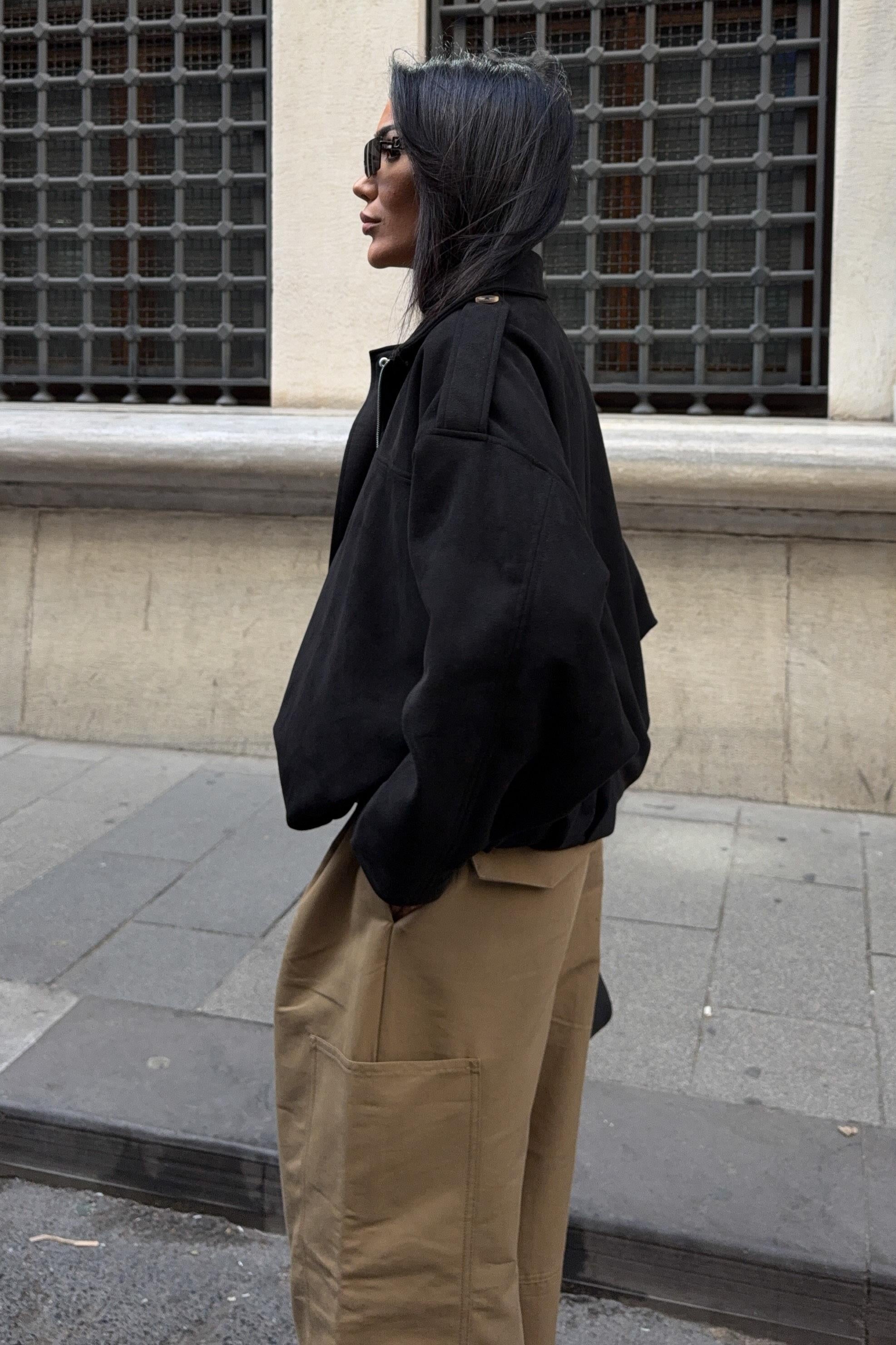 Premium Suede Bomber Jacket – Oversized Short Jacket for Women