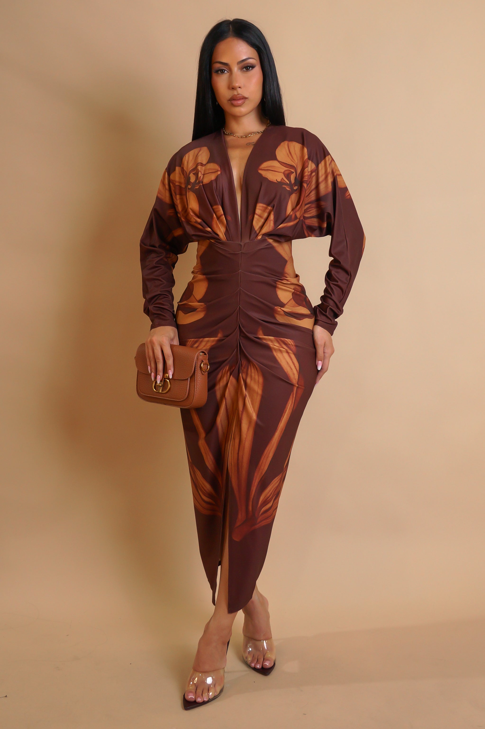 All Over Me Midi Dress - Brown