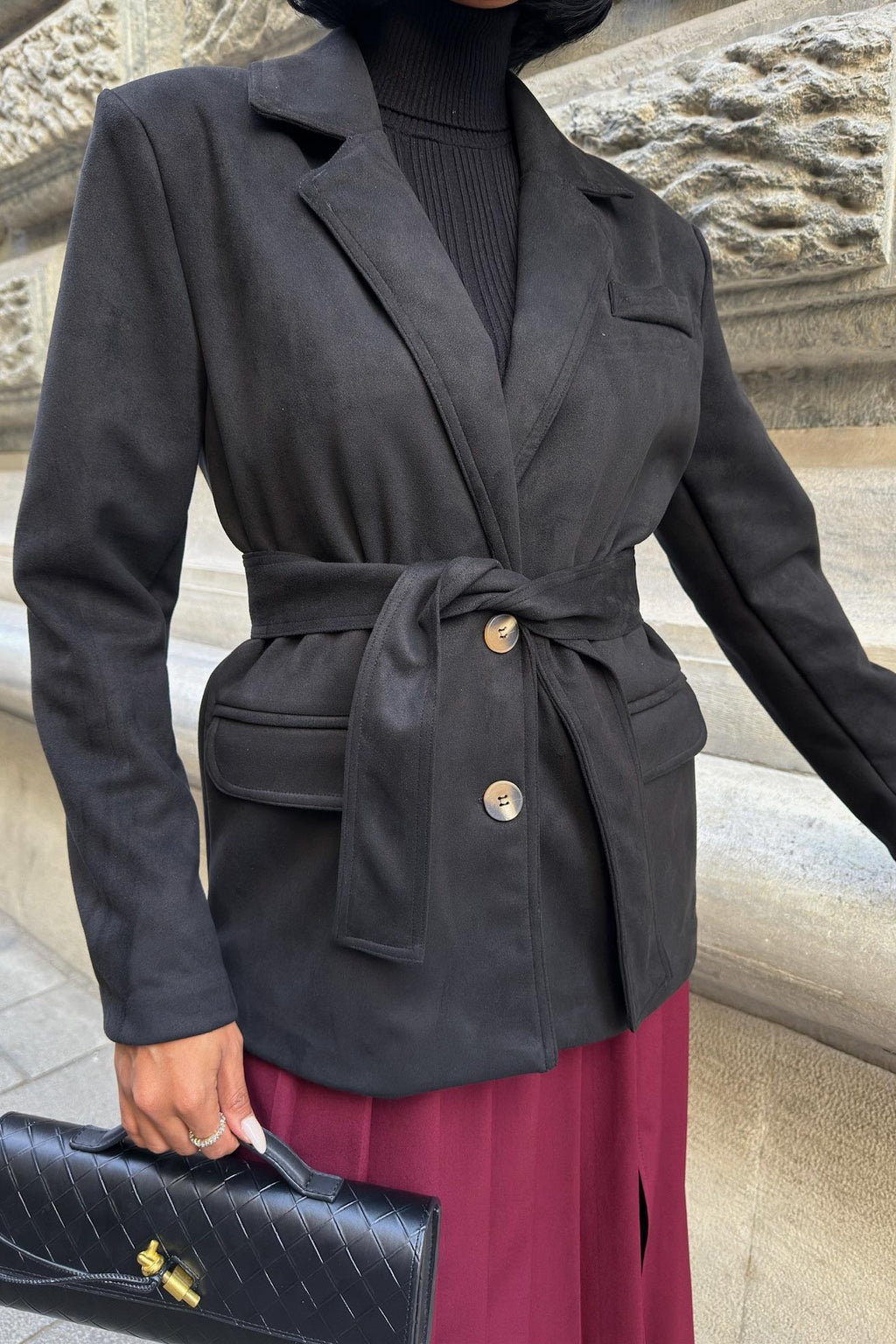 Soft Suede Belted Blazer Jacket – Timeless Chic Outerwear for Everyday Elegance