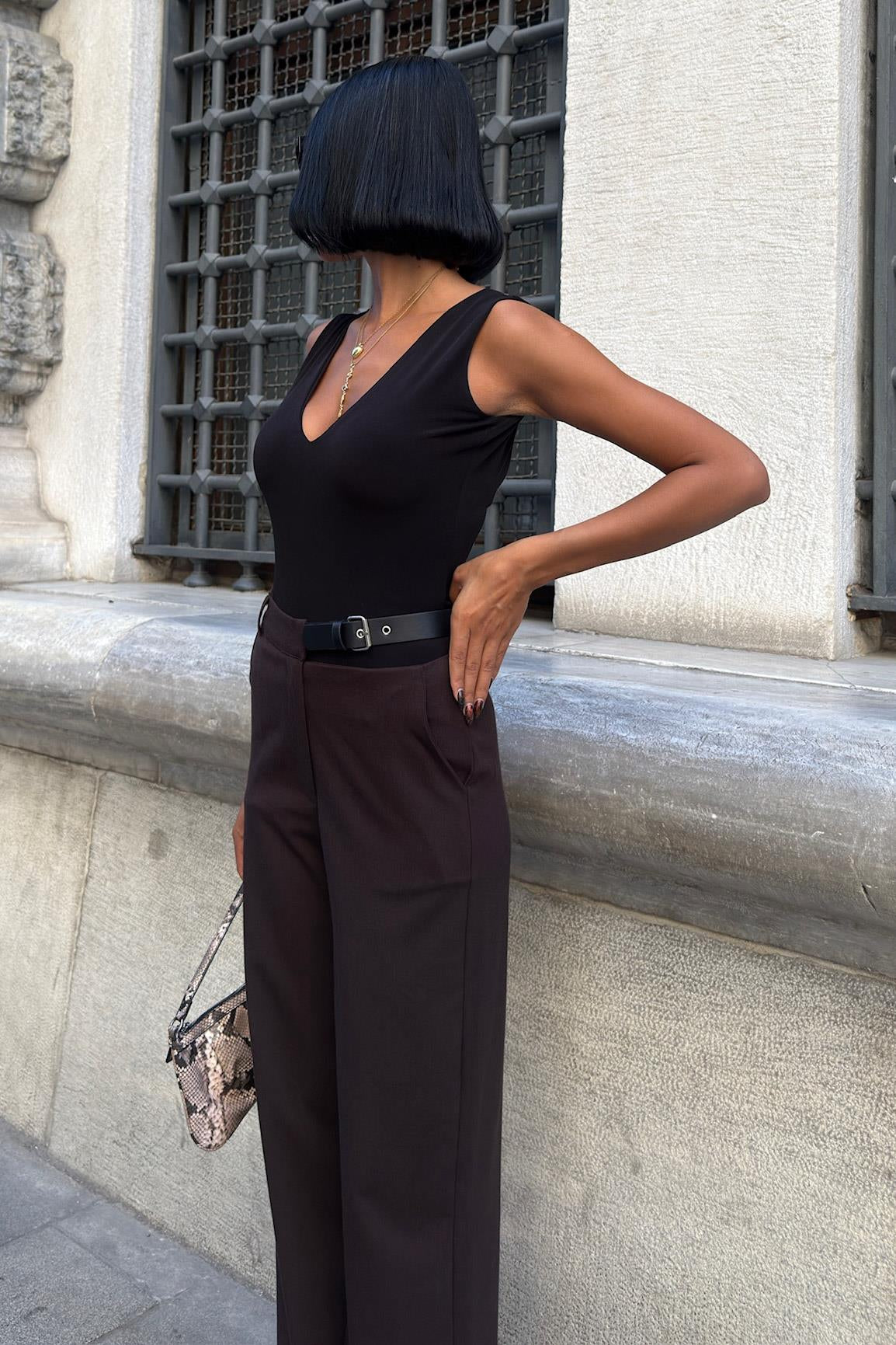 Belted High-Waist Wide Leg Pants – Premium Polyviscose Fabric