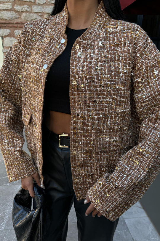 Sequin Tweed Oversized Jacket – Luxe Evening Statement