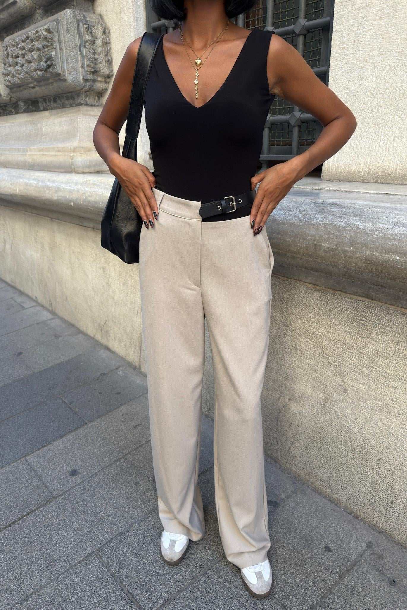 Belted High-Waist Wide Leg Pants – Premium Polyviscose Fabric