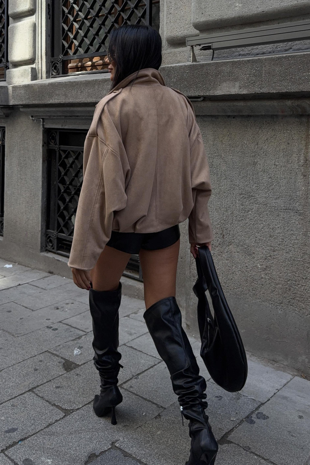 Premium Suede Bomber Jacket – Oversized Short Jacket for Women