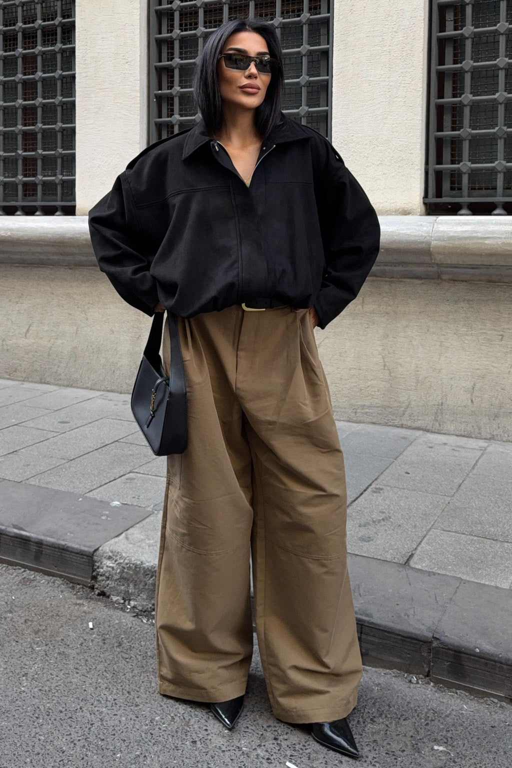 Premium Suede Bomber Jacket – Oversized Short Jacket for Women