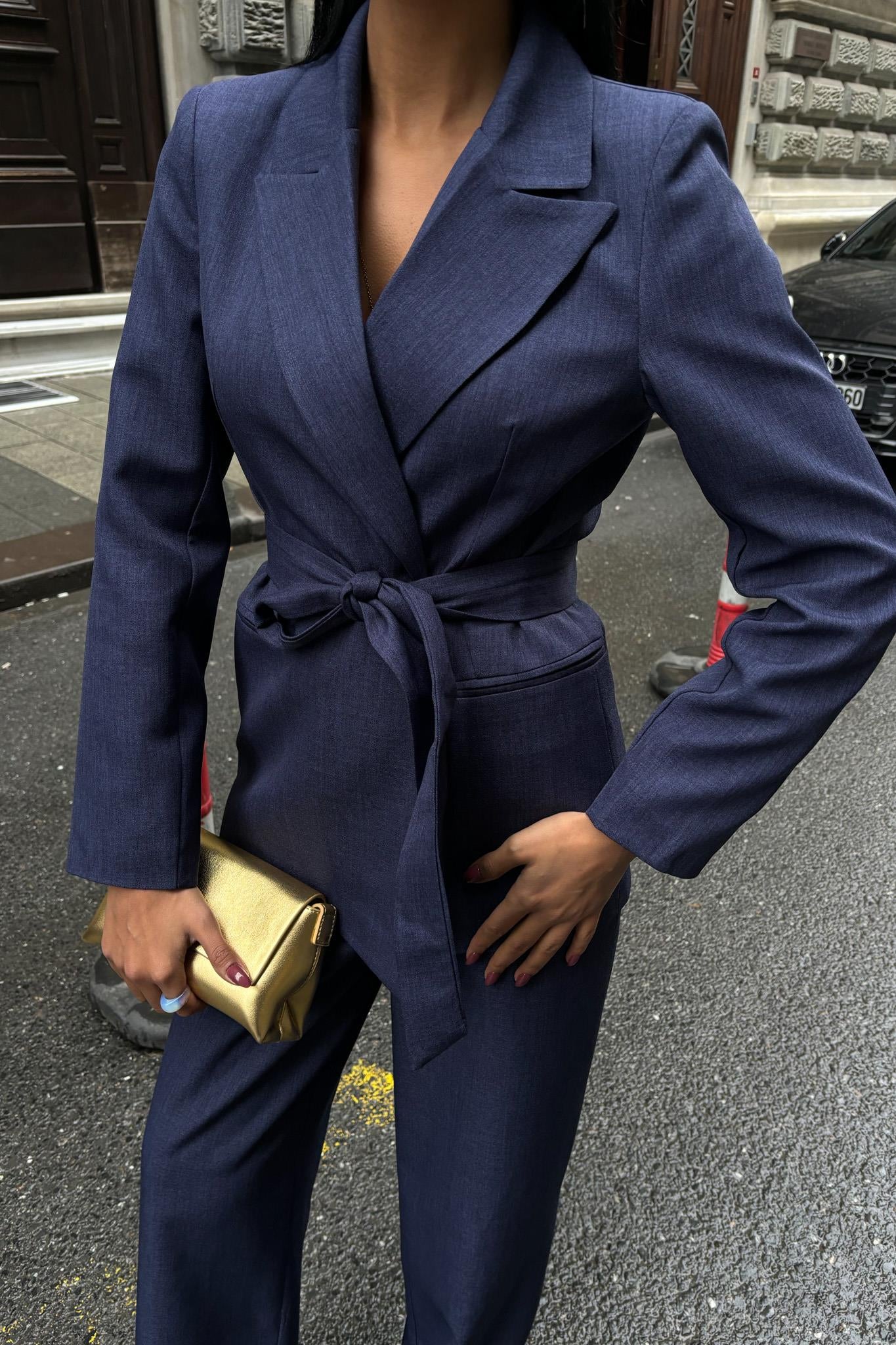 Belted Blazer & Trousers Set – Elegant Business Two-Piece Suit for Women