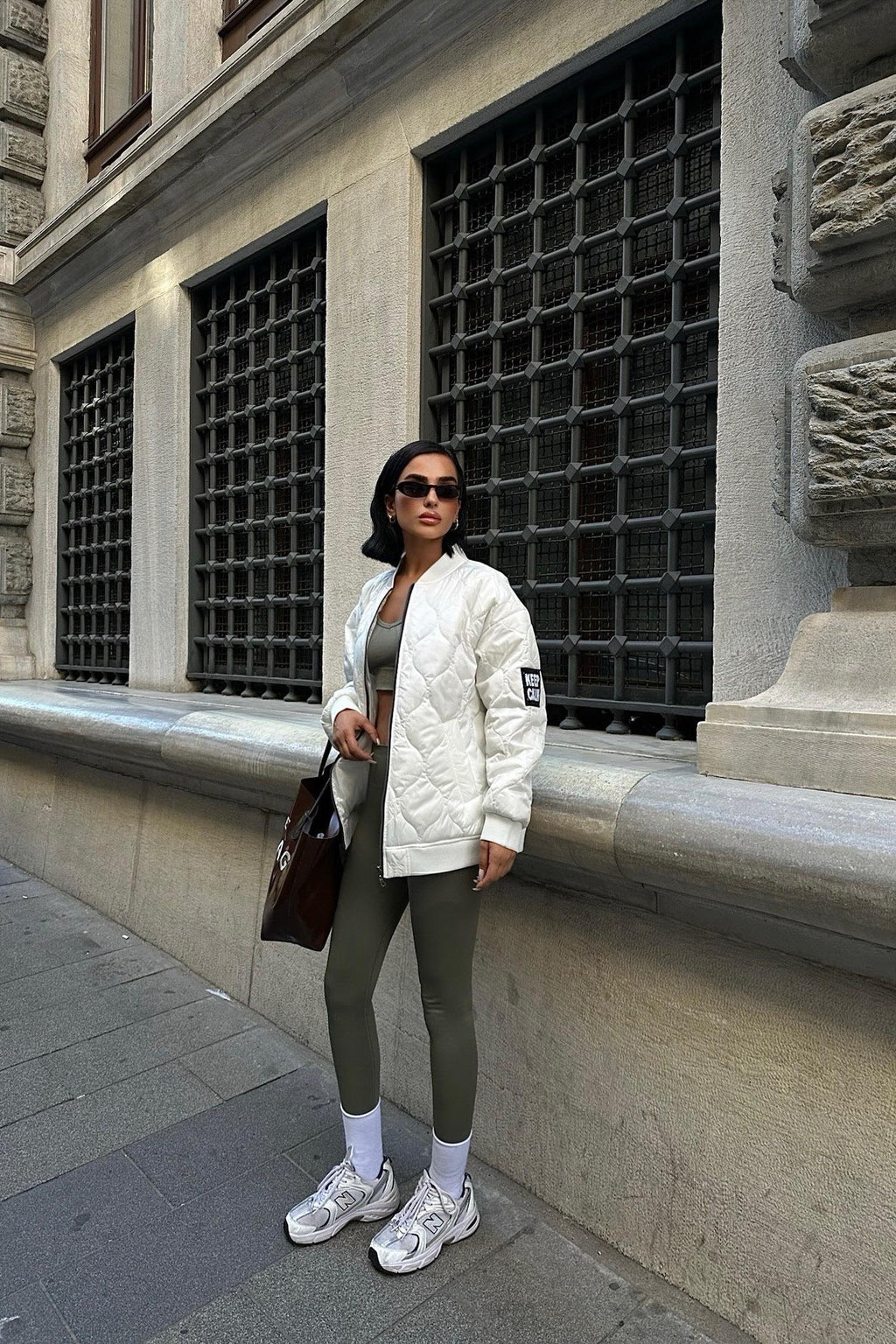 Keep Calm Oversized Quilted Bomber Jacket – Casual Streetwear Style
