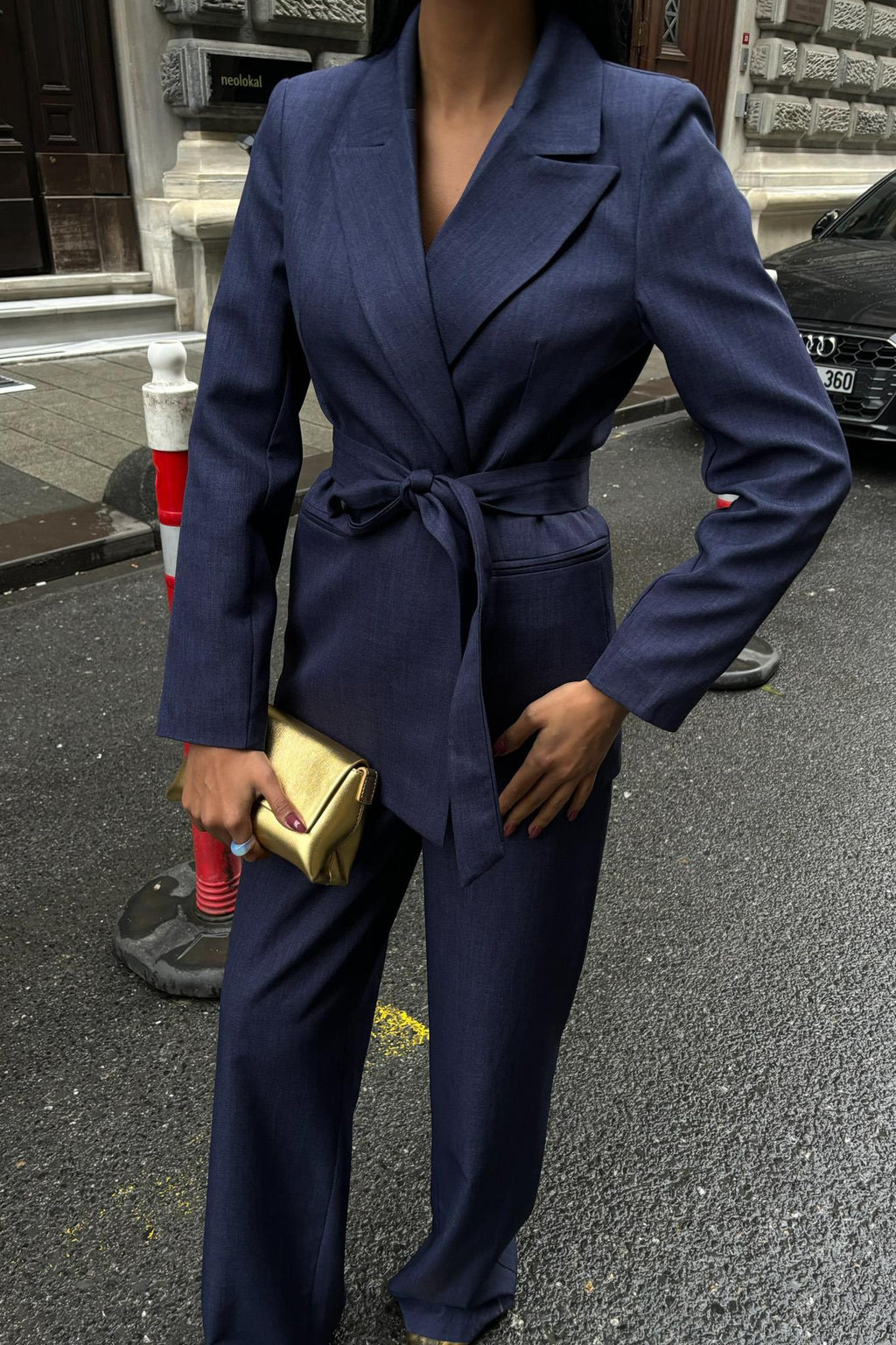 Belted Blazer & Trousers Set – Elegant Business Two-Piece Suit for Women