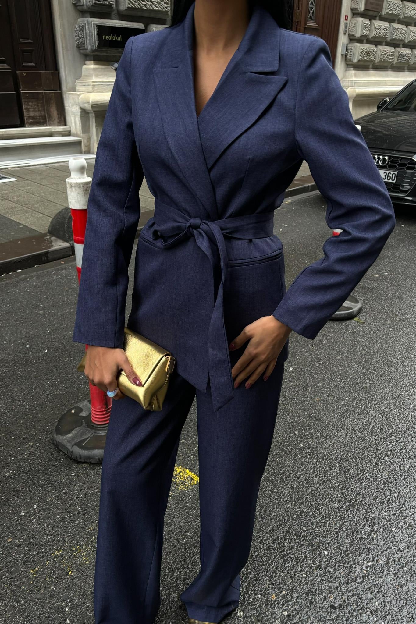 Belted Blazer & Trousers Set – Elegant Business Two-Piece Suit for Women