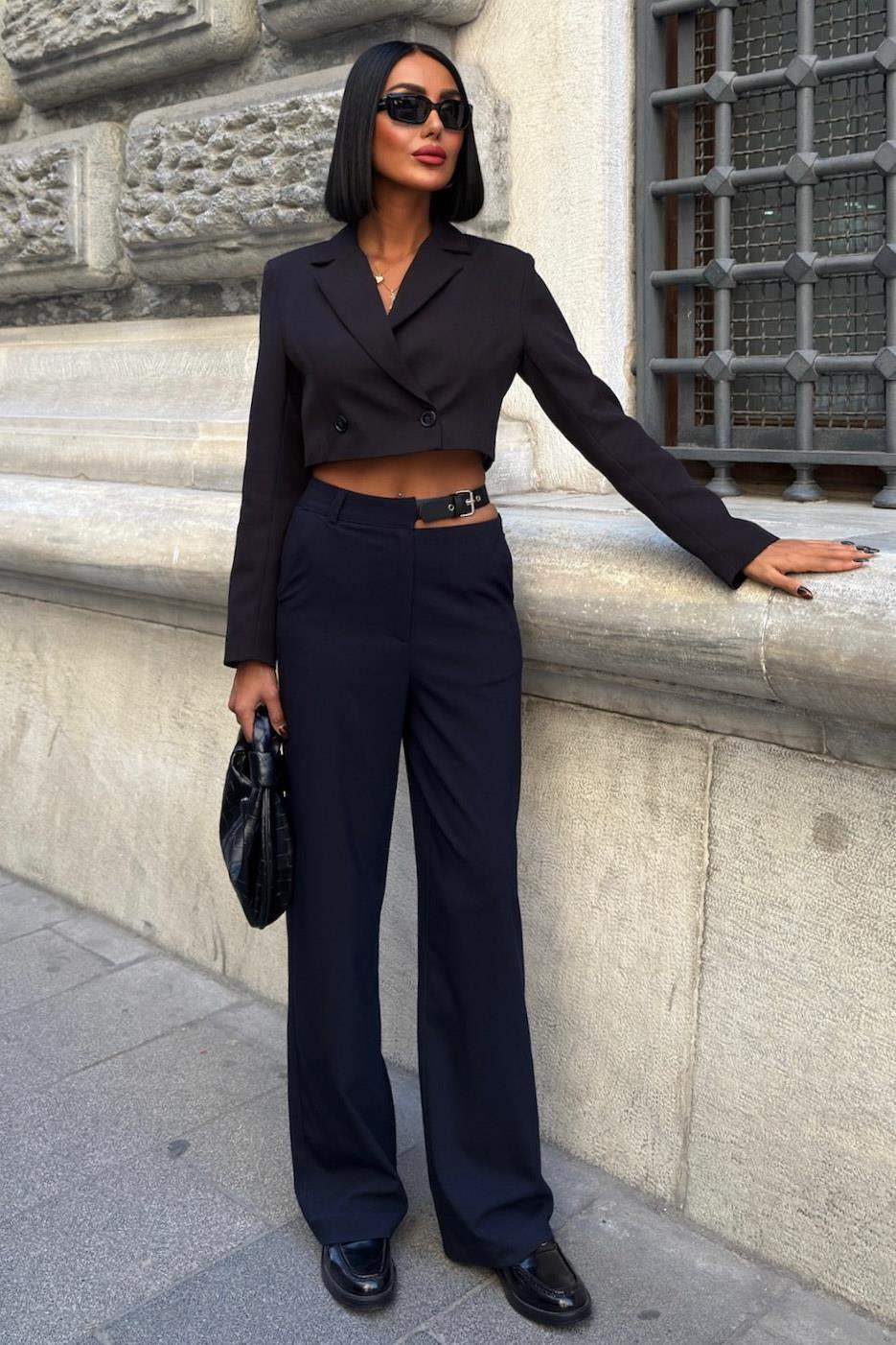 Belted High-Waist Wide Leg Pants – Premium Polyviscose Fabric