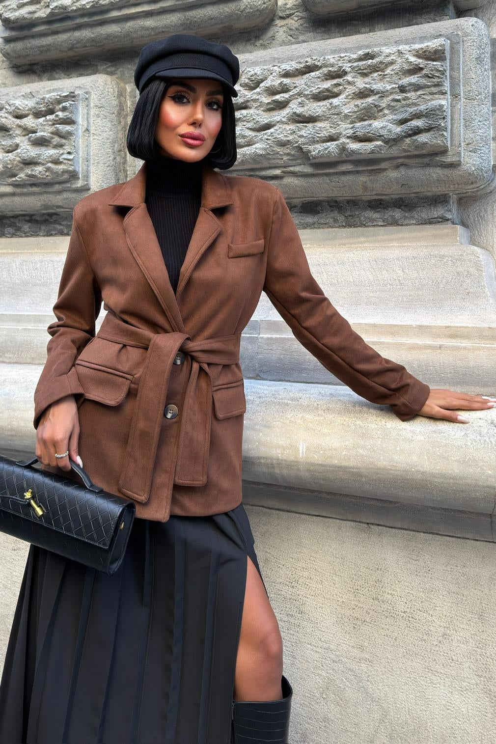 Soft Suede Belted Blazer Jacket – Timeless Chic Outerwear for Everyday Elegance