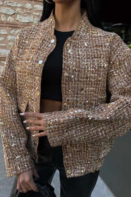 Sequin Tweed Oversized Jacket – Luxe Evening Statement