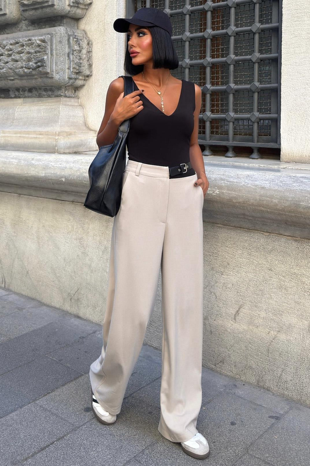 Belted High-Waist Wide Leg Pants – Premium Polyviscose Fabric