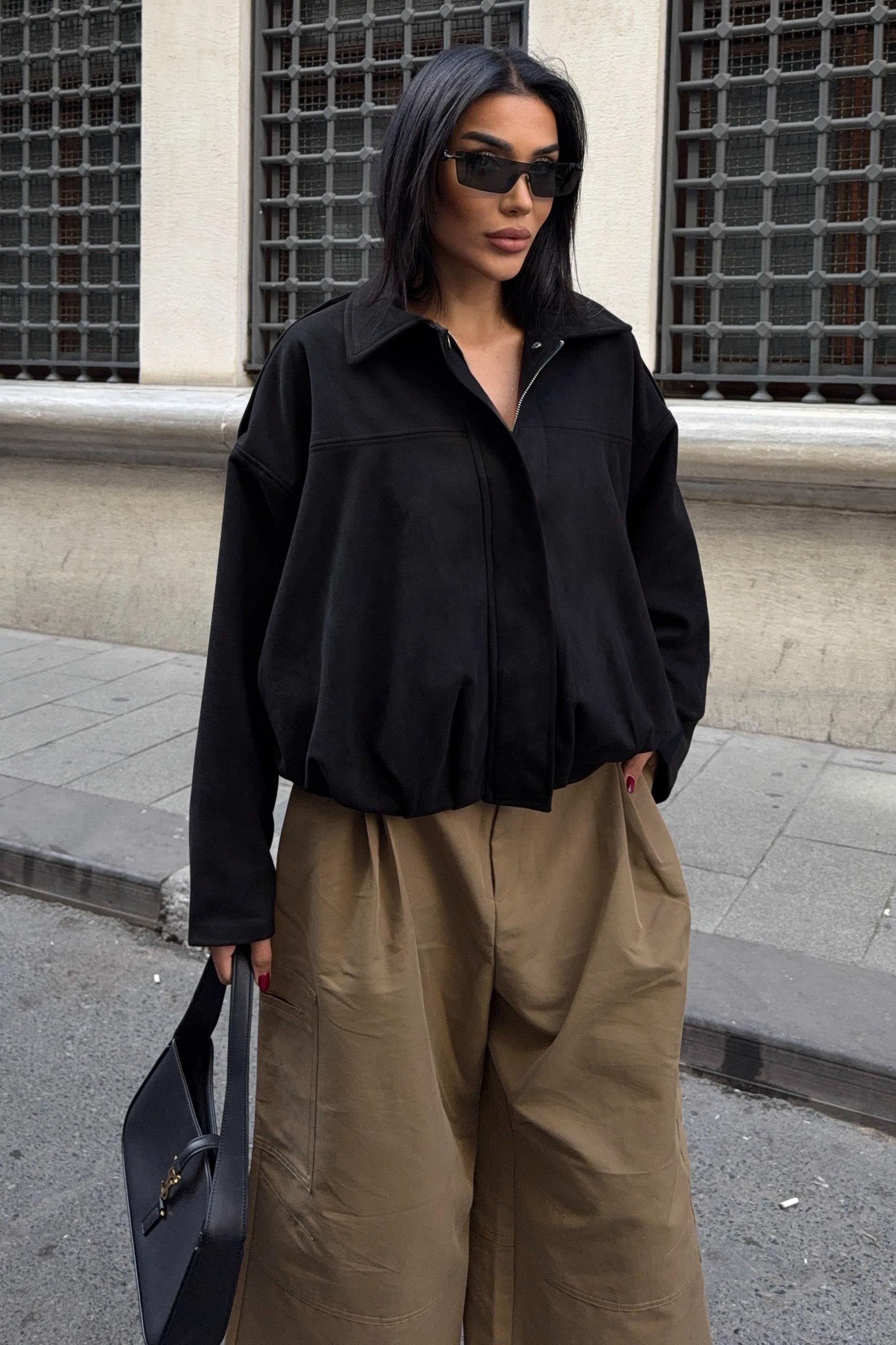Premium Suede Bomber Jacket – Oversized Short Jacket for Women