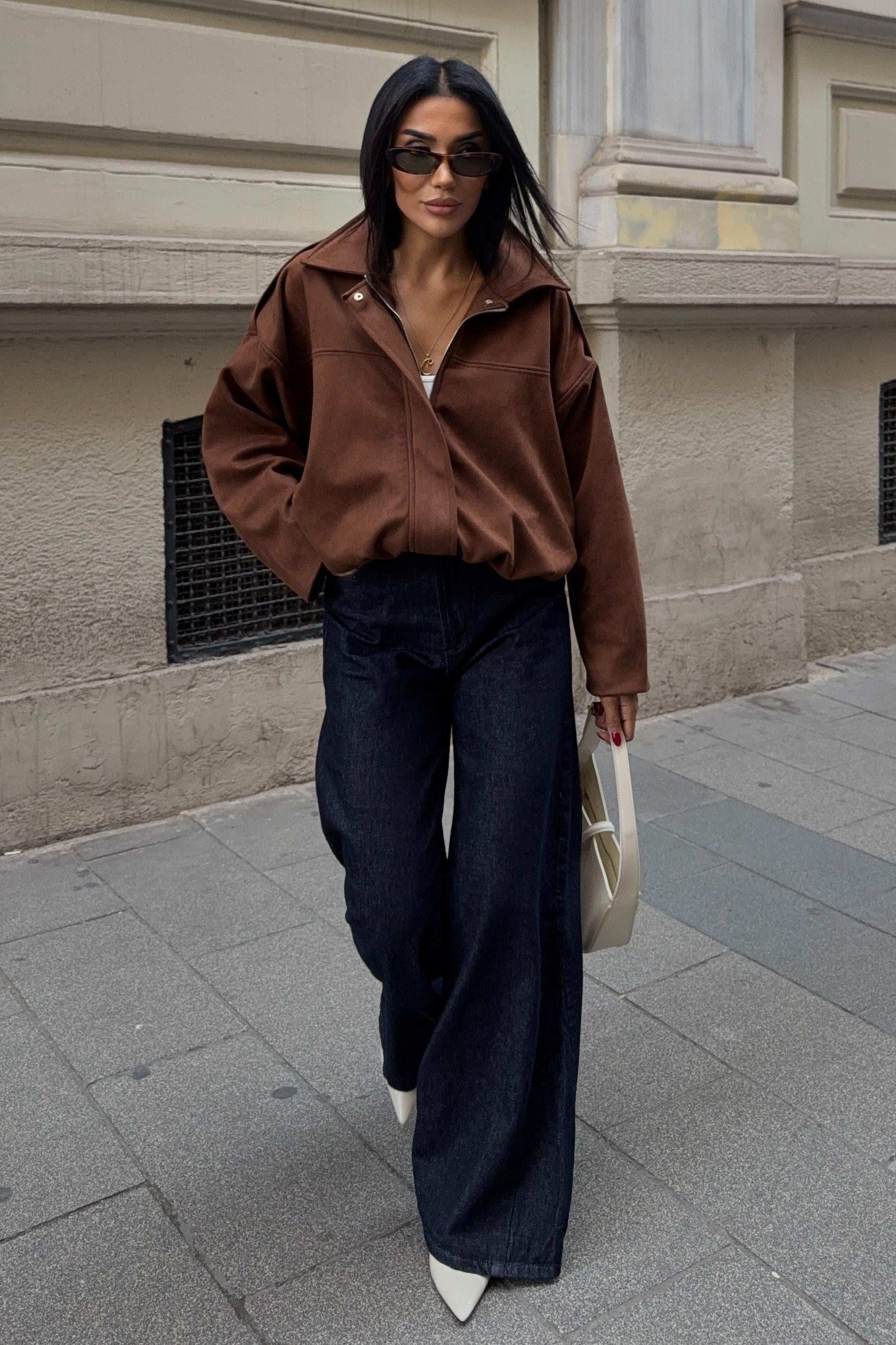 Premium Suede Bomber Jacket – Oversized Short Jacket for Women