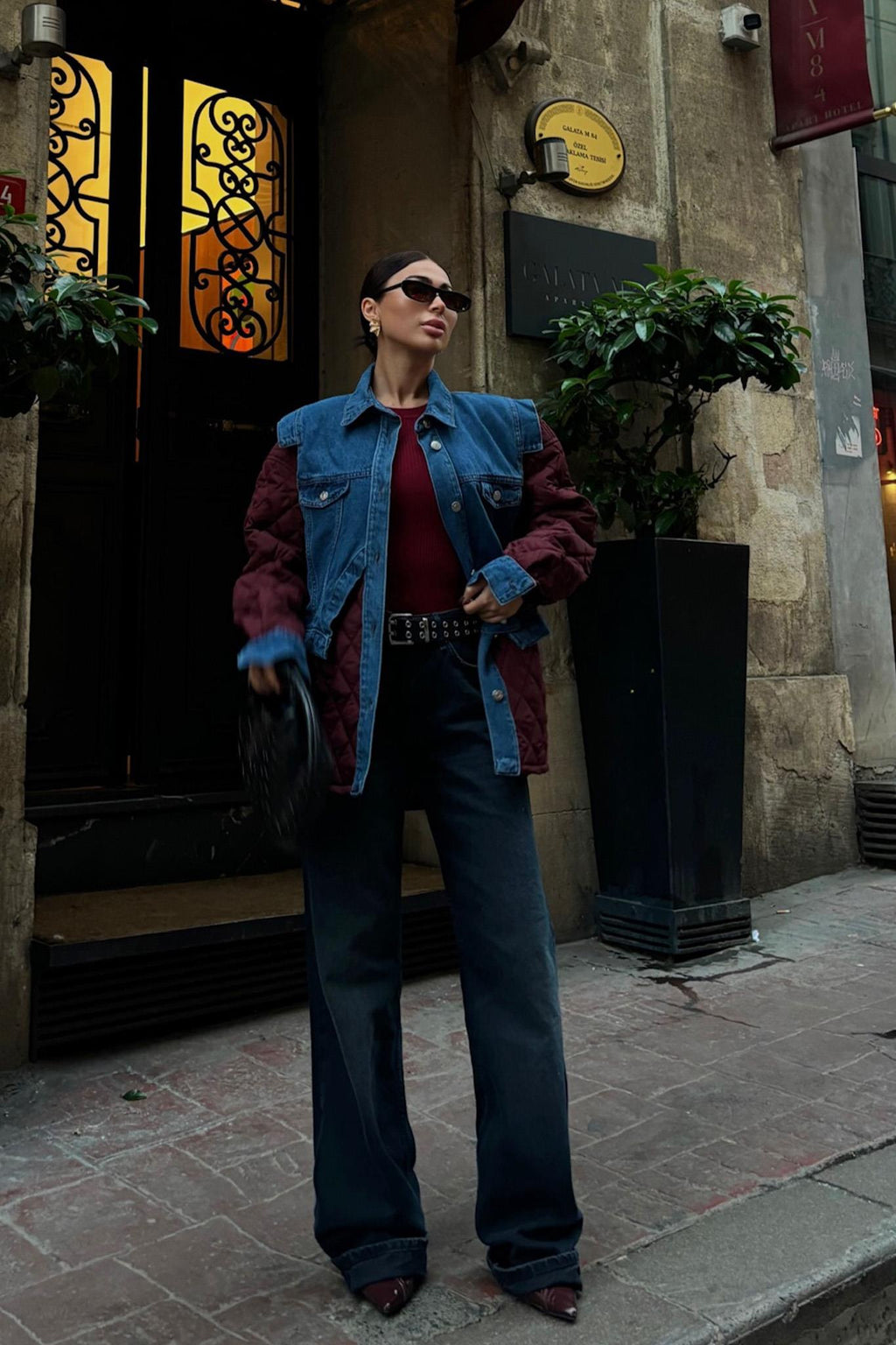 Denim Panel Quilted Long Jacket – Two-Tone Streetwear Layer for Effortless Cool