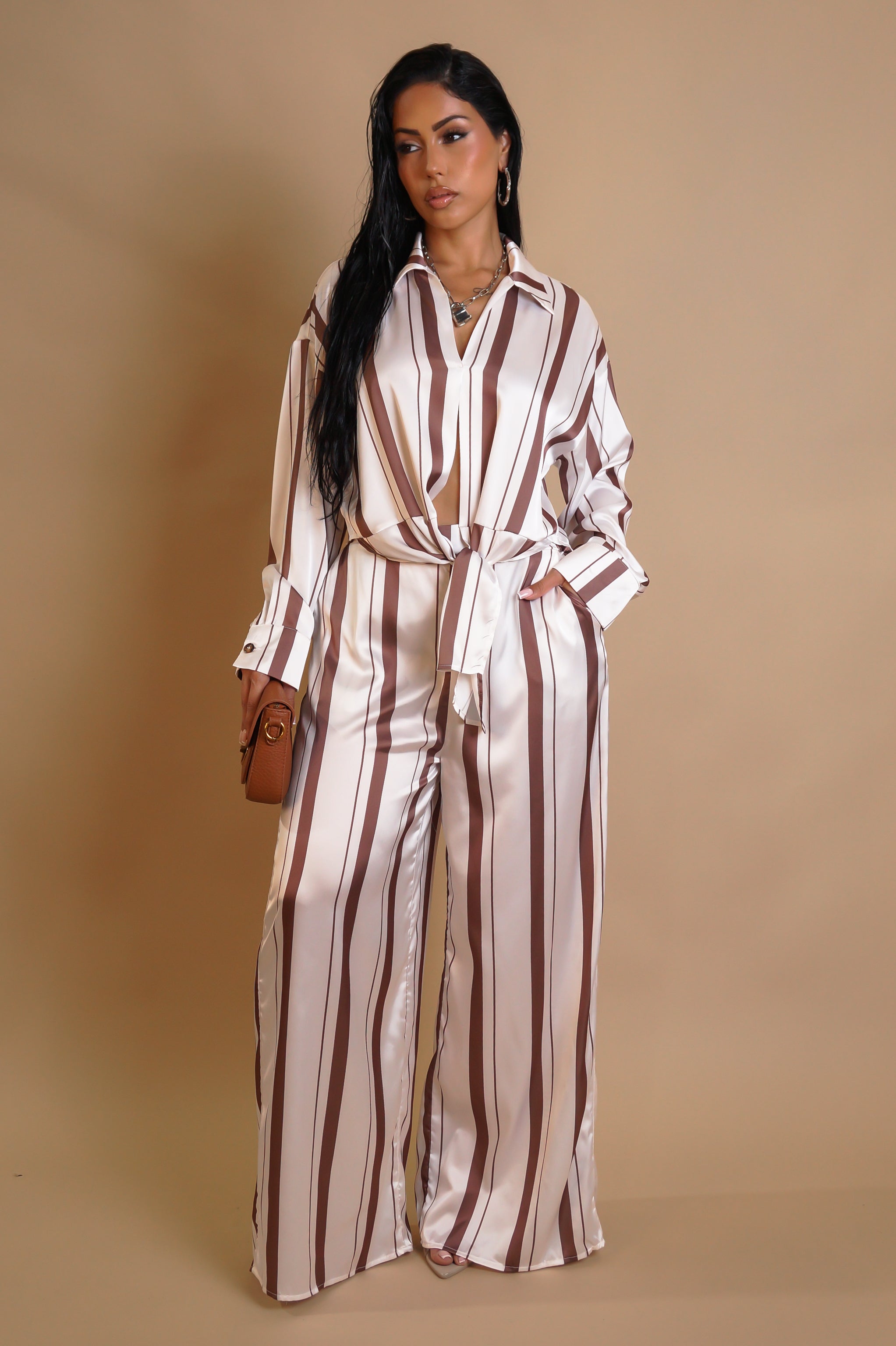 The Polished Look Pant Set - Brown