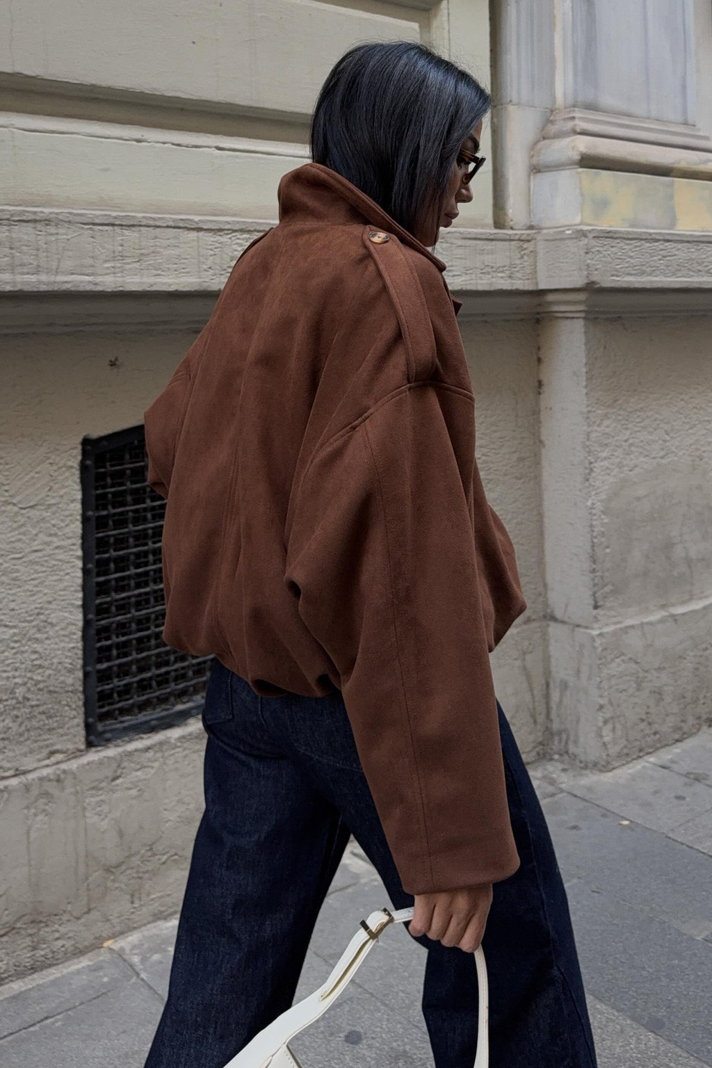 Premium Suede Bomber Jacket – Oversized Short Jacket for Women