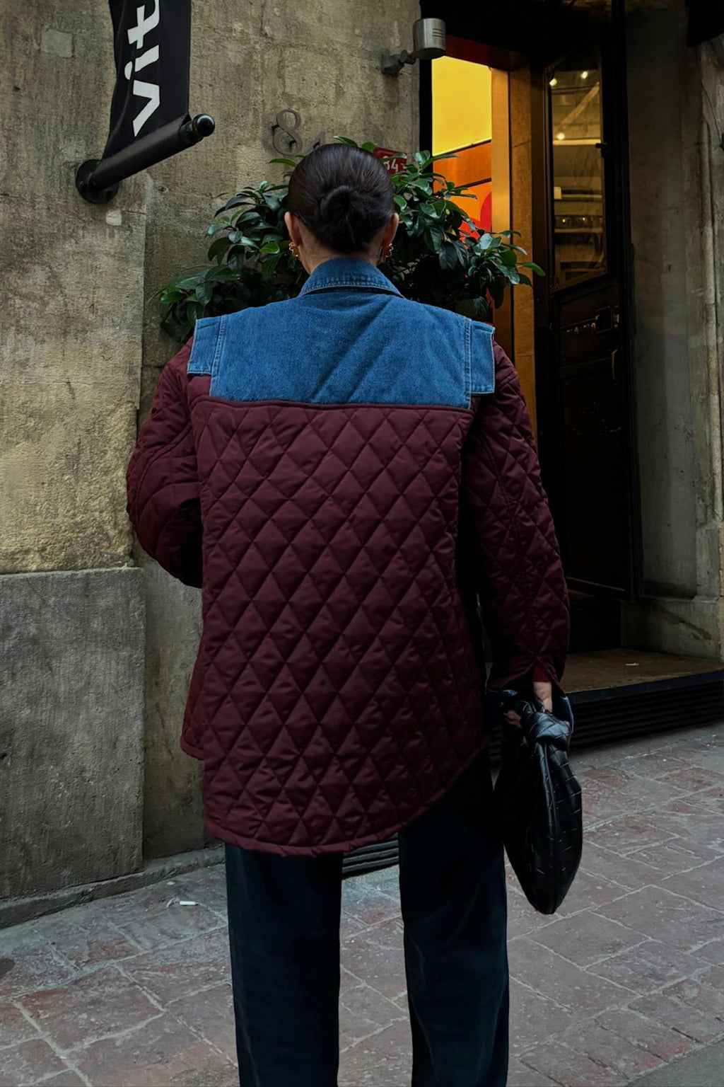 Denim Panel Quilted Long Jacket – Two-Tone Streetwear Layer for Effortless Cool