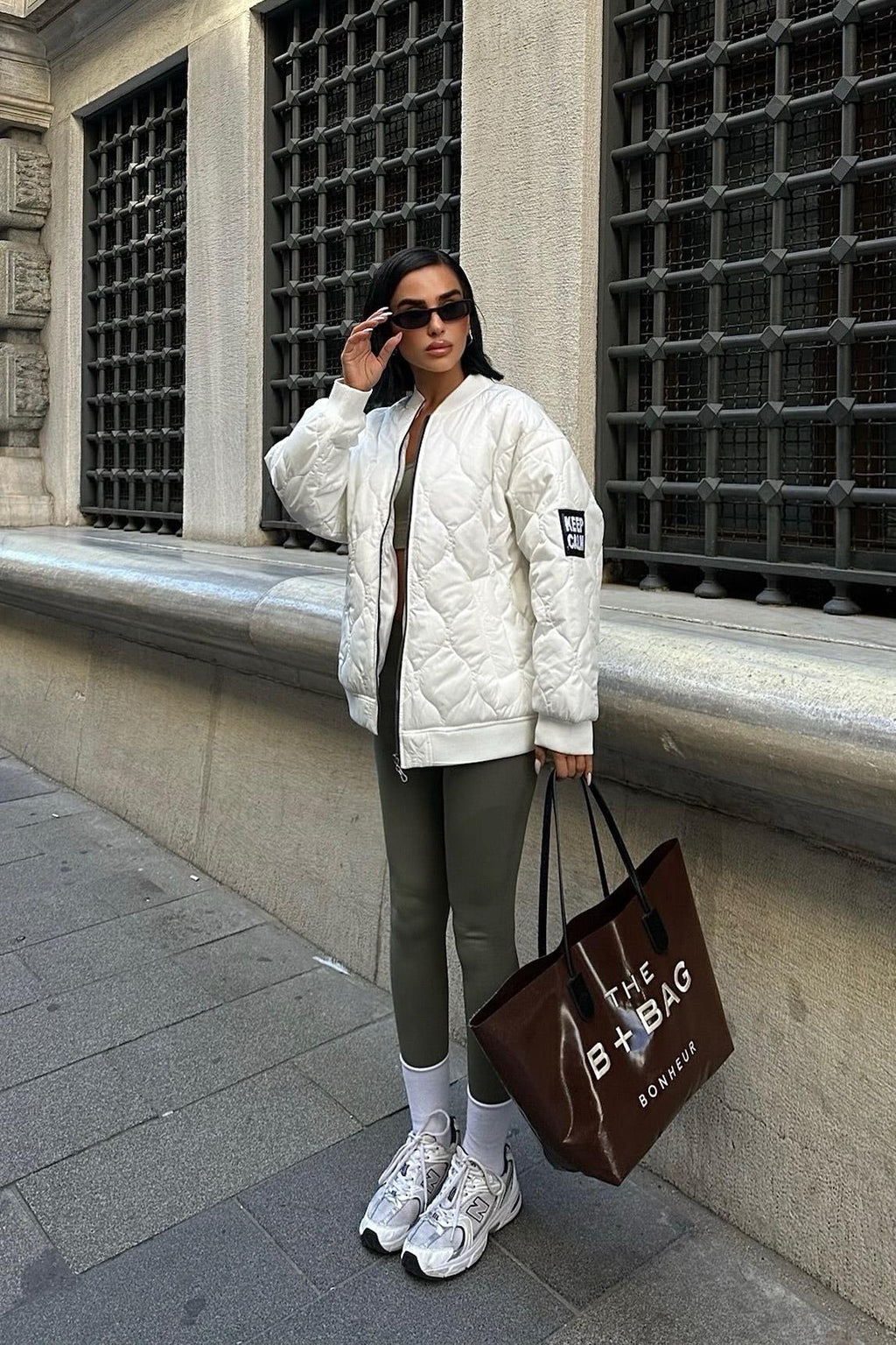 Keep Calm Oversized Quilted Bomber Jacket – Casual Streetwear Style