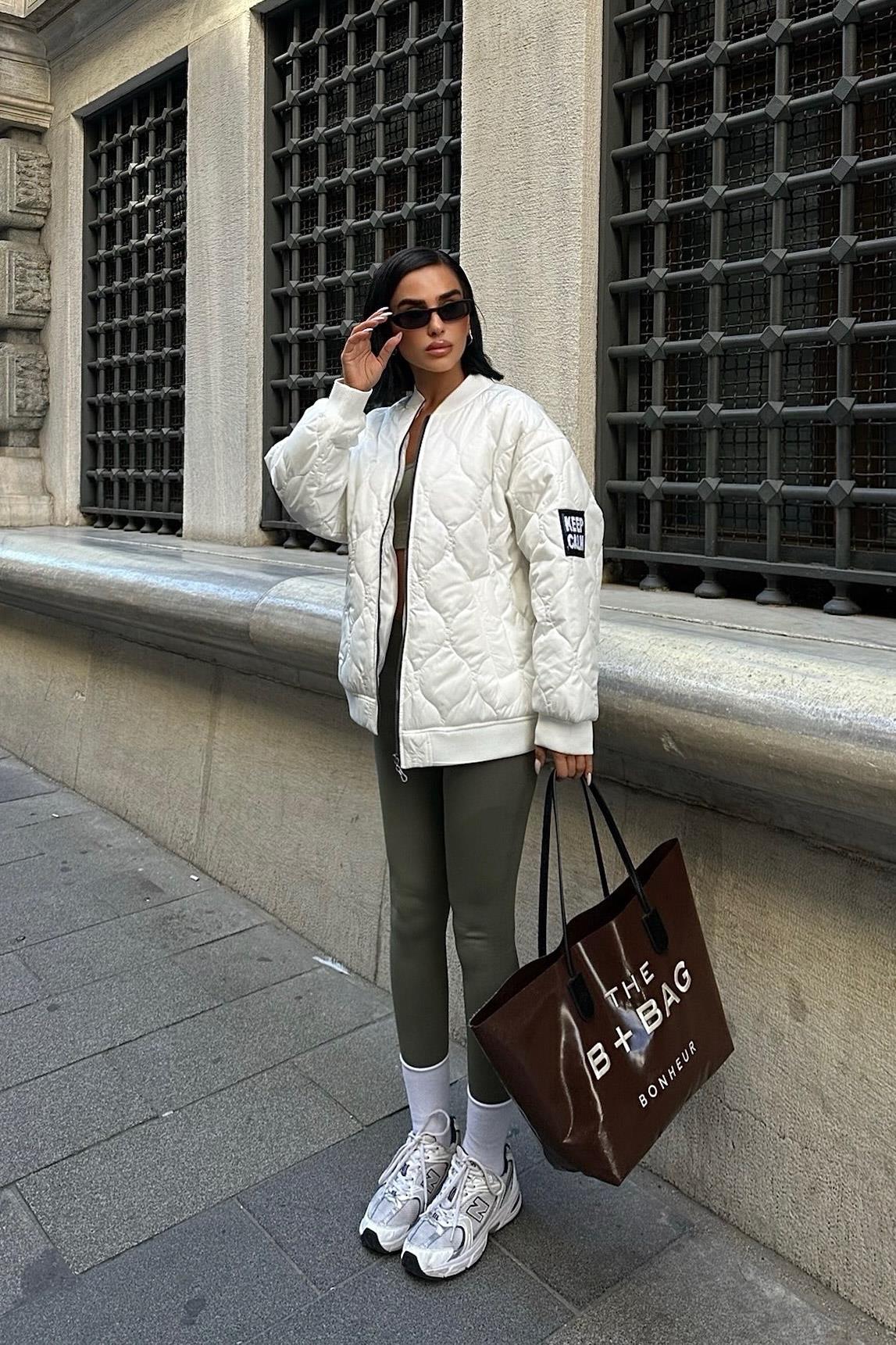 Keep Calm Oversized Quilted Bomber Jacket – Casual Streetwear Style