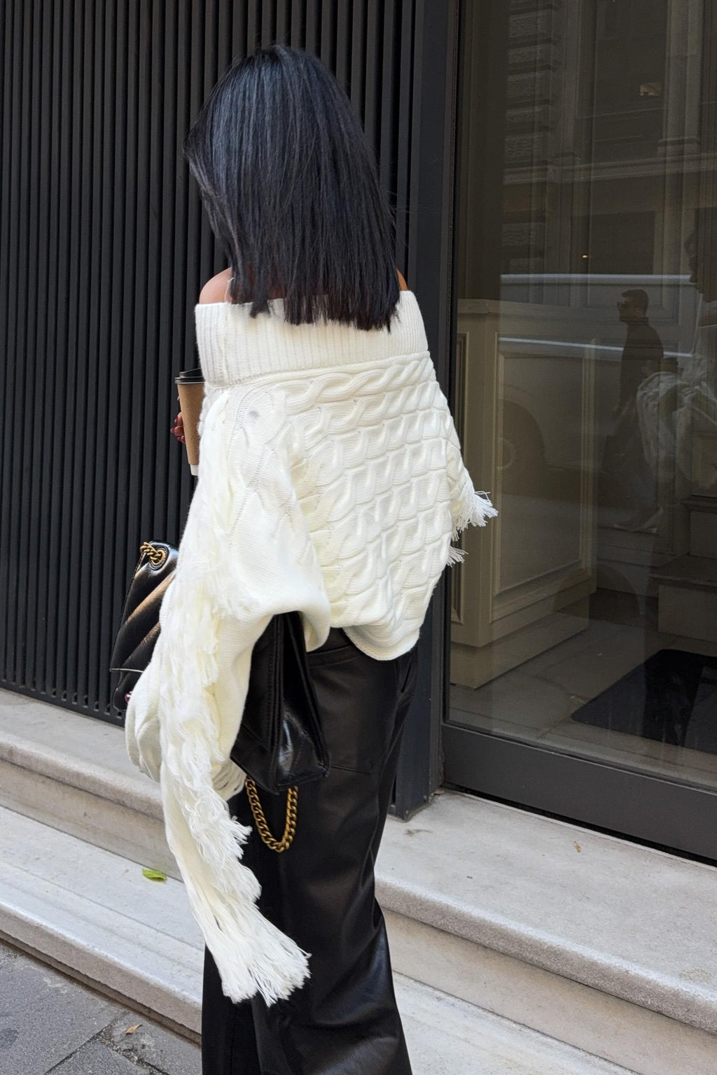 Aidan Off-Shoulder Fringe Knit Sweater – Oversized Cable Texture Chic Pullover
