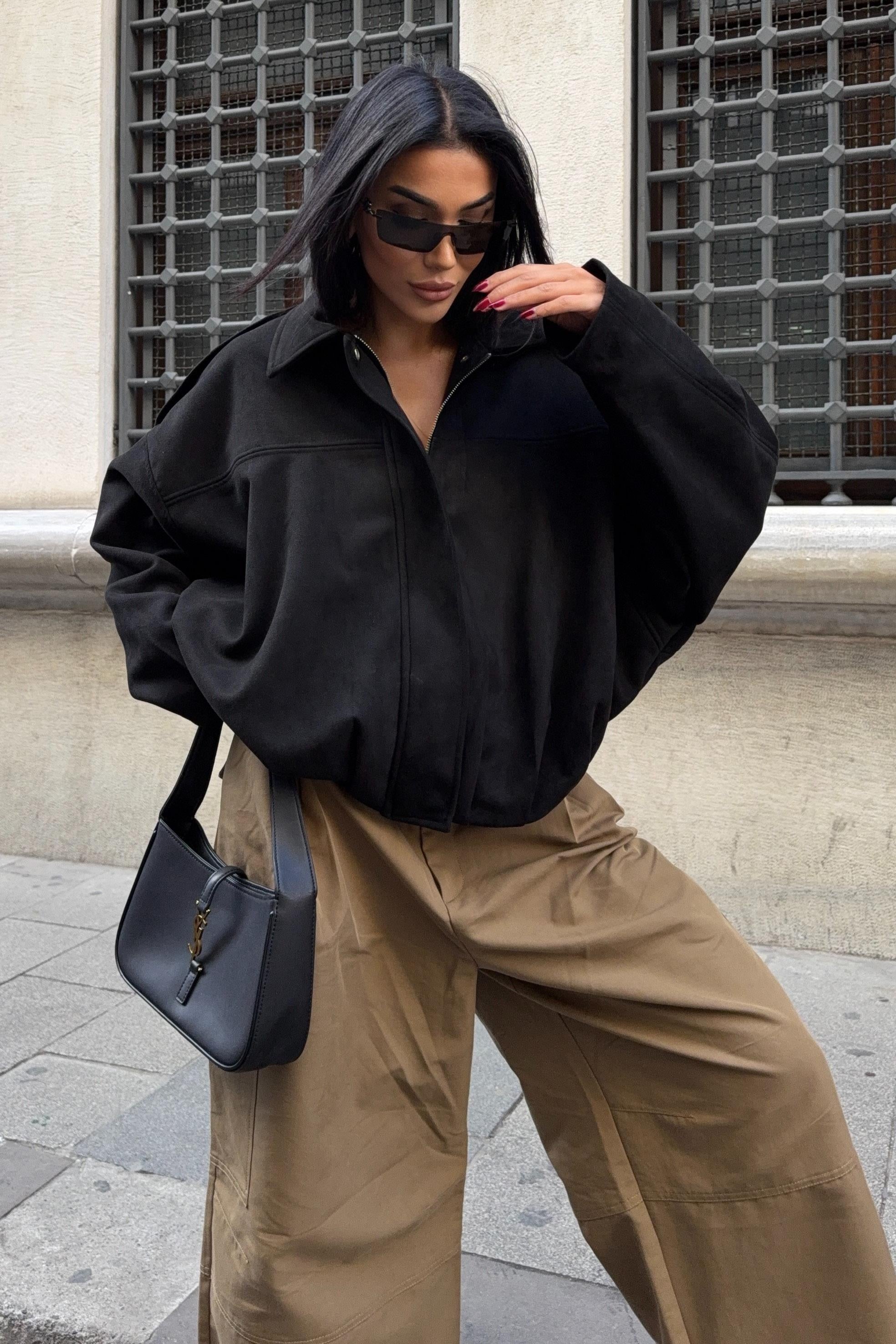 Premium Suede Bomber Jacket – Oversized Short Jacket for Women