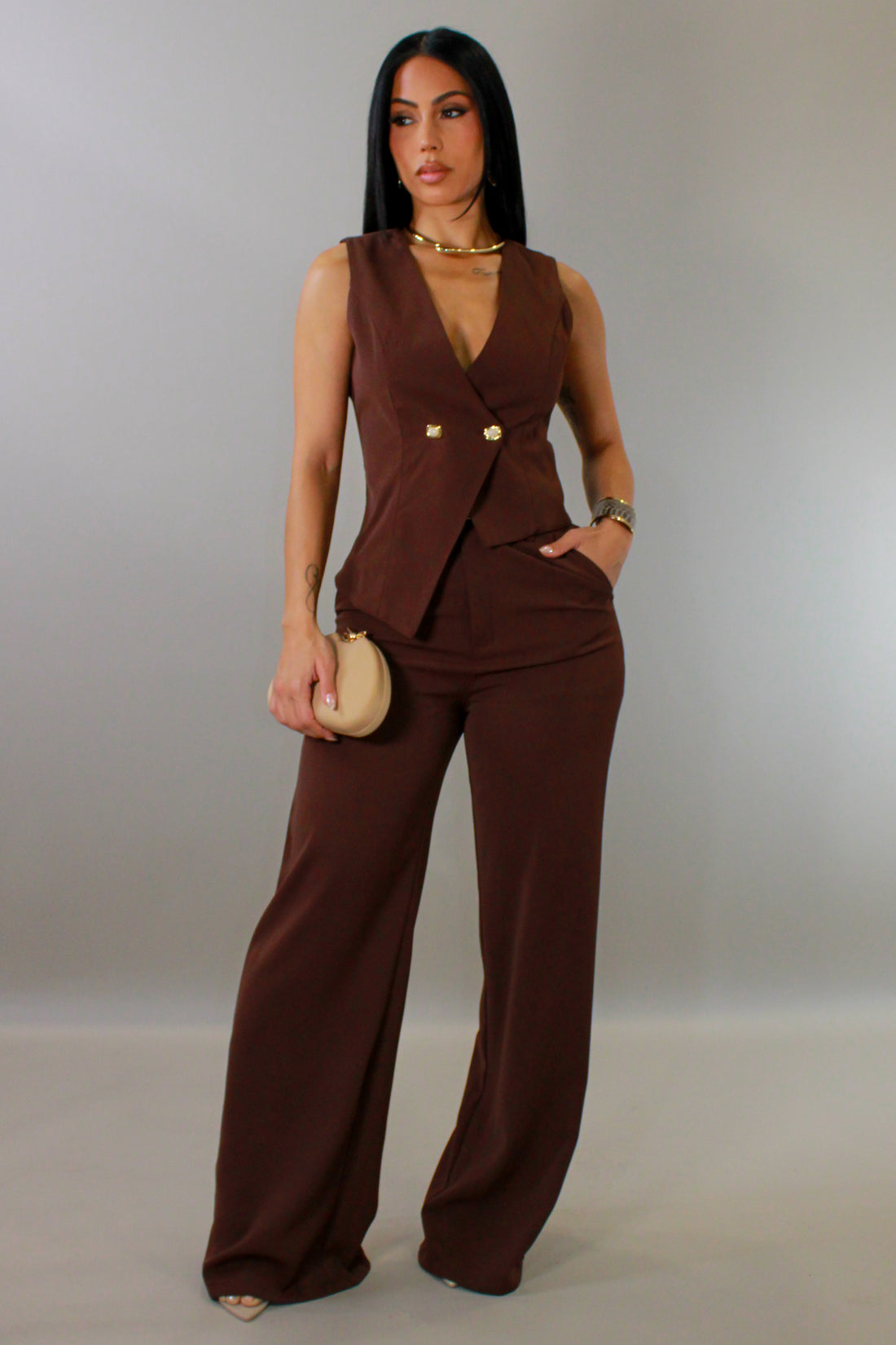 Lady Boss Pant Set - Brown