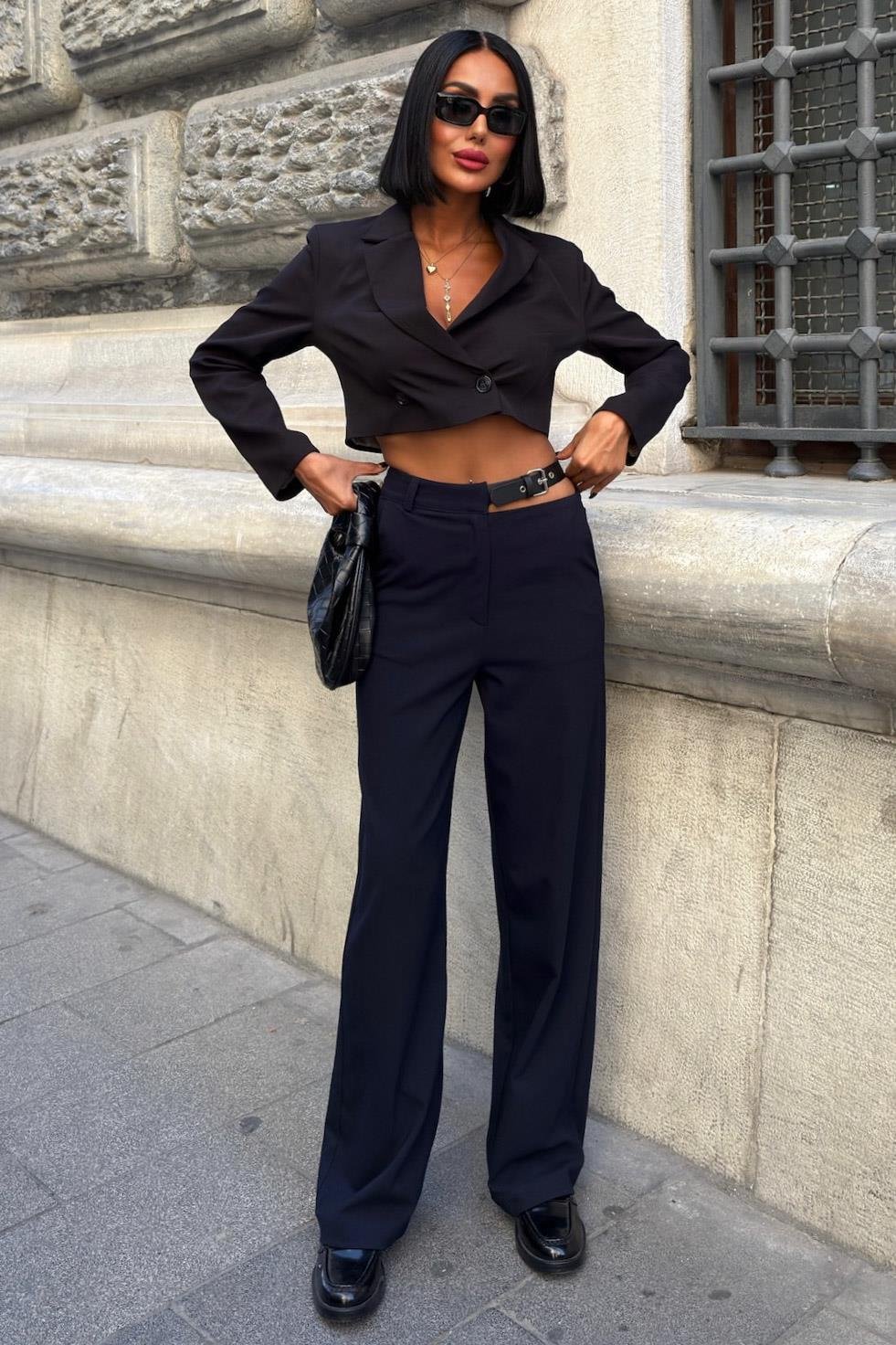 Belted High-Waist Wide Leg Pants – Premium Polyviscose Fabric