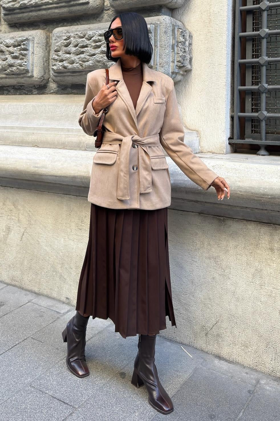 Soft Suede Belted Blazer Jacket – Timeless Chic Outerwear for Everyday Elegance